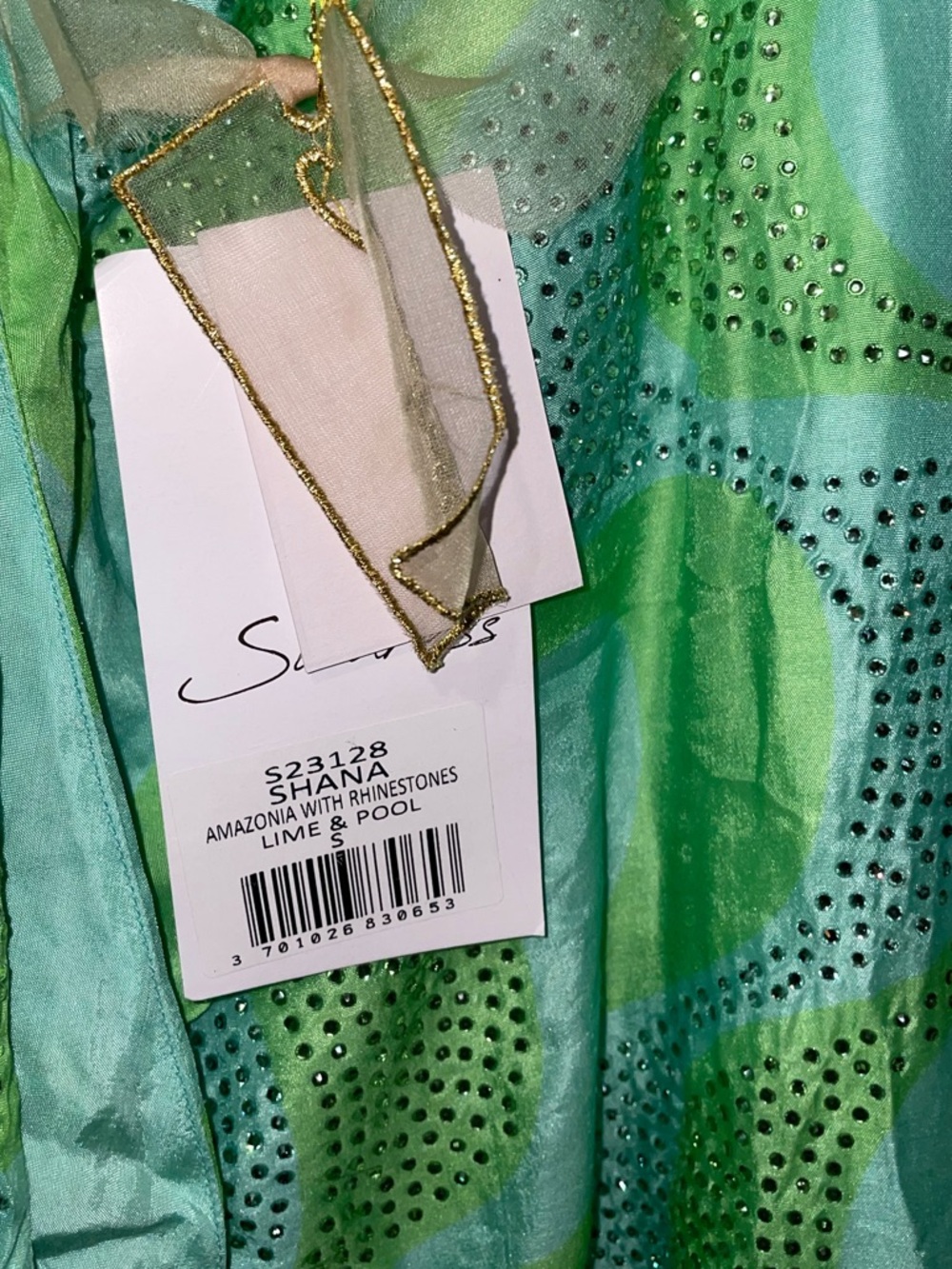 New! Sundress Revolve Shana Cutout Maxi Dress Amazonia Rhinestones Lime & Pool💚S - Picture 14 of 16